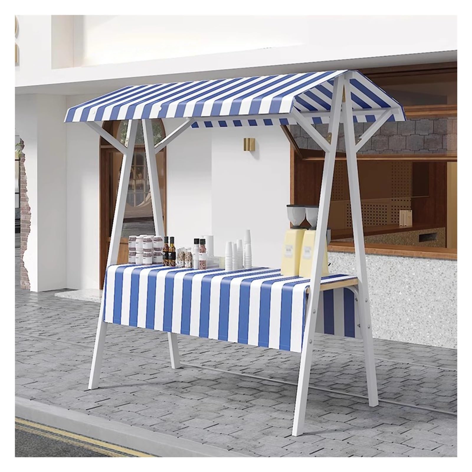 Structure en fer pour stand de marché mobile facilitant le transport