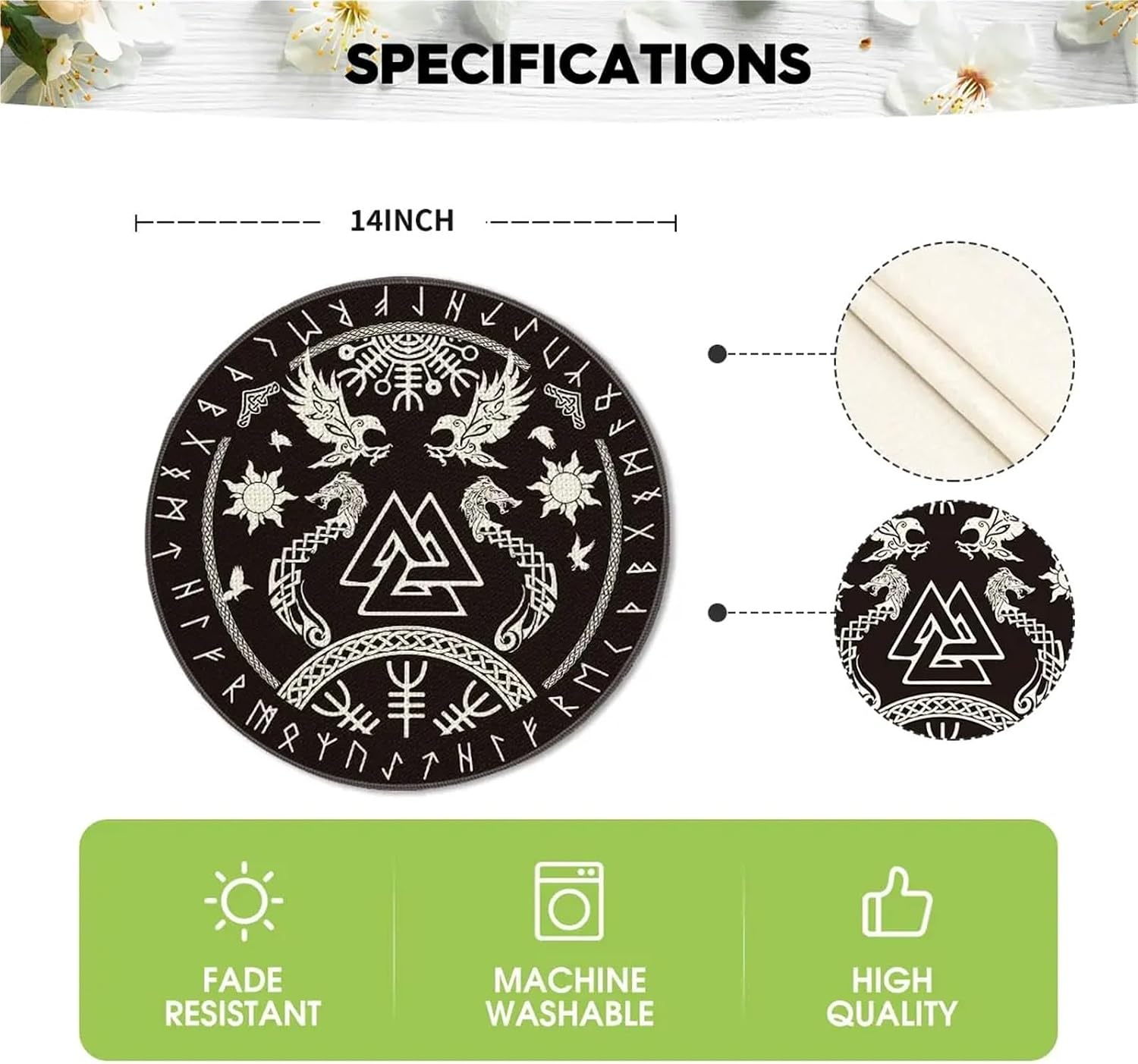 Boho Round Placemats,14 Inch Seasonal Daily Black Teal Flowers Bohemia Table Mats for Party Kitchen Dining Decoration(4PCS)