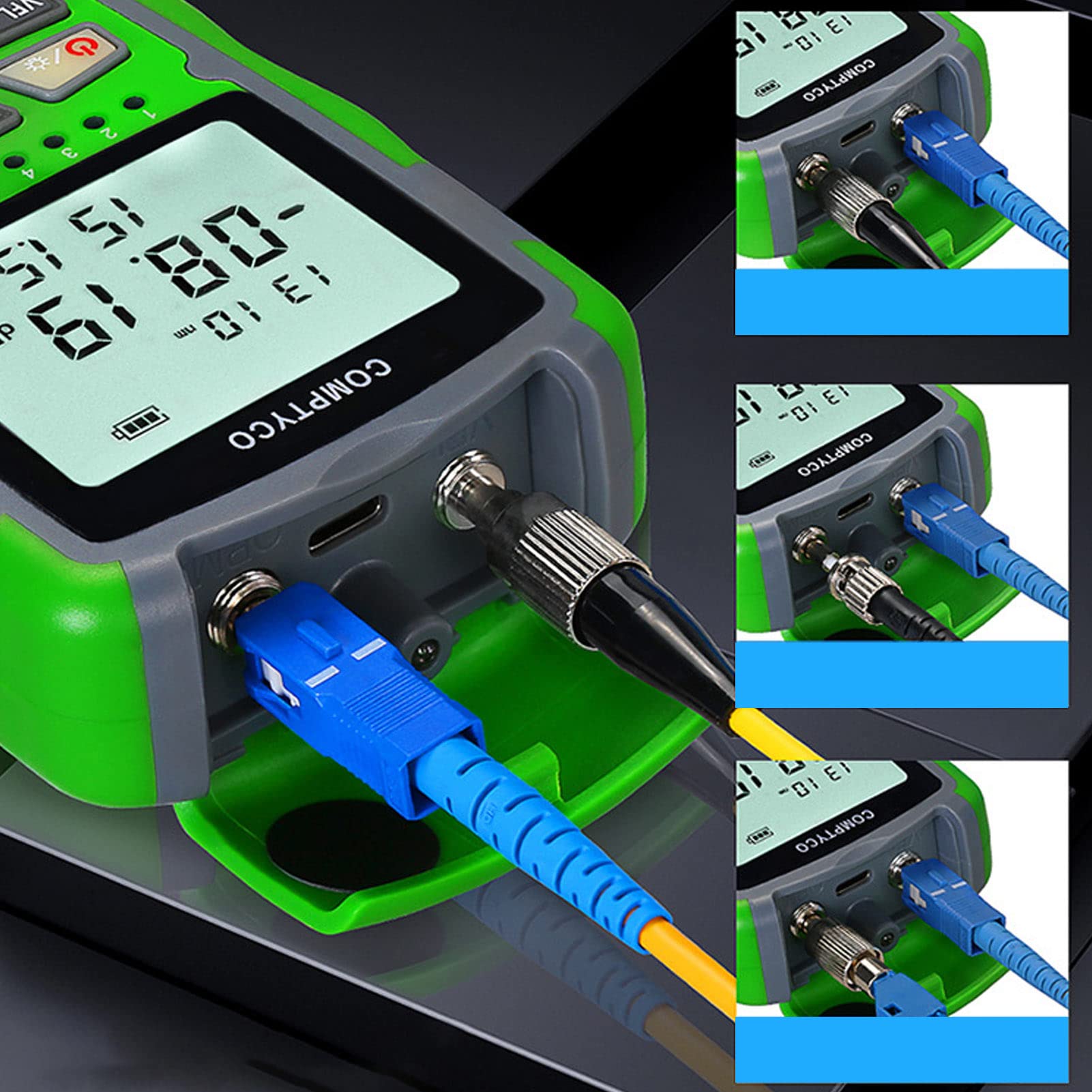 Jectse Optischer Leistungsmesser -70 ~ +10 dBm Glasfaser-Leistungsmesser mit Roter Lichtquelle, RJ45-Netzwerkprüfung, LED-Licht, Wiederaufladbare Batterie