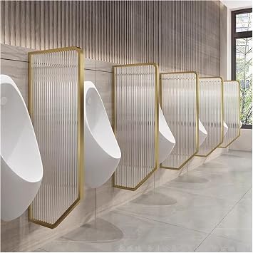 Mens Restroom Urinal Partition, Wall Mounted Privacy Screen with Tempered Glass, Stainless Steel Toilet Divider Baffle Panel for Commercial Bathroom RenovationGold,2pcs
