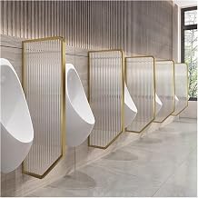 Men's Restroom Urinal Partition, Wall Mounted Privacy Screen with Tempered Glass, Stainless Steel Toilet Divider Baffle Panel for Commercial Bathroom RenovationGold,2pcs