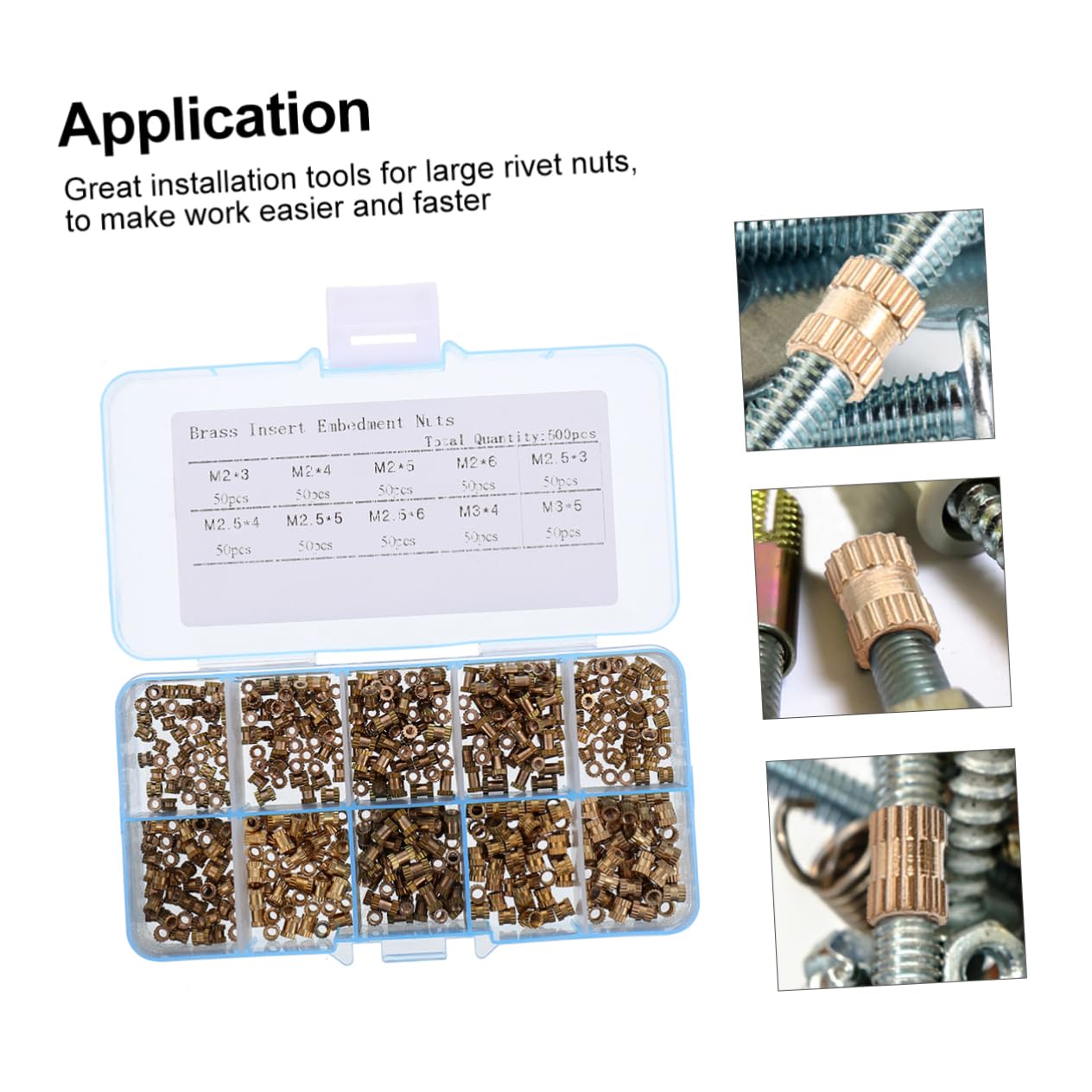 Zerodeko 1500pcs Brass Knurled Threaded Inserts for Injection Molding Nuts for Automotive Parts and Printing Applications High Pull-Out Force and Easy Installation