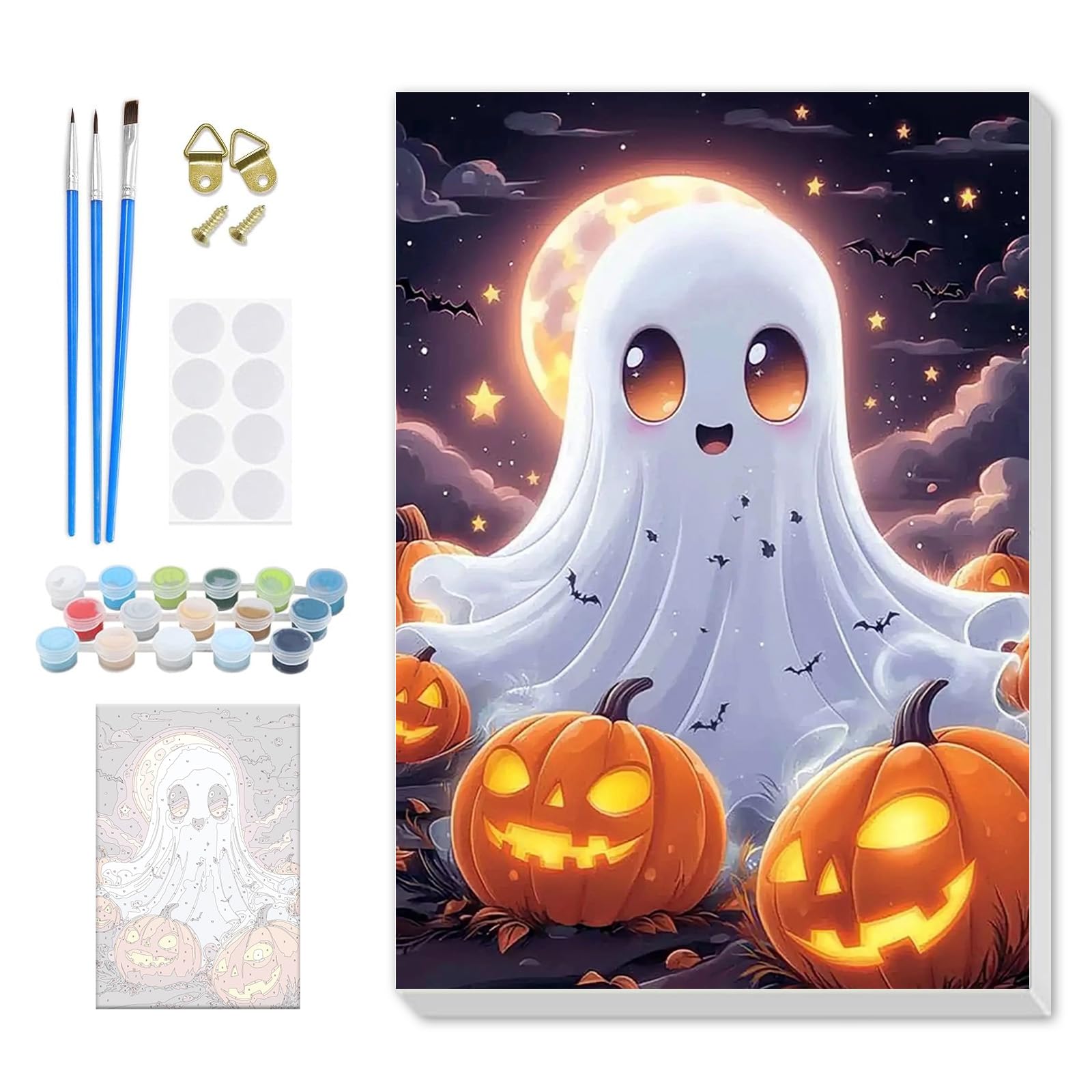 DOMROM Halloween Paint by Numbers for Adults Beginners Framed, Ghost Pumpkin Adults' Paint-by-Number Kits, Adult Paint by Number Kits on Canvas, Acrylic Number Painting for Home Decor, 8x12in