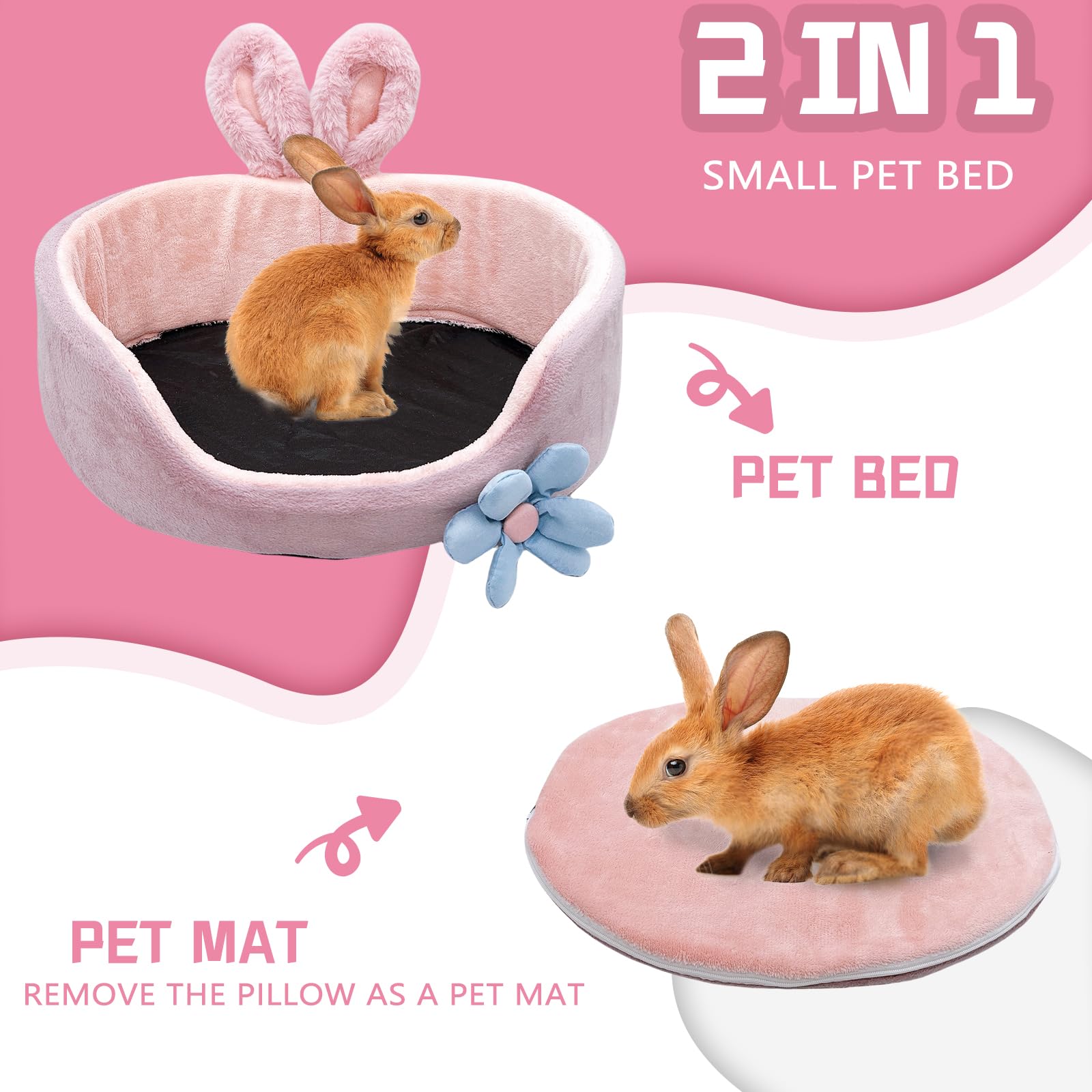 Acsist Bunny Bed, Rabbit Beds, Comfortable Guinea Pig Bed with Removable Mat, Washable Rabbit Couch, Suitable for Chinchilla, Hedgehog, Ferret (Pink)