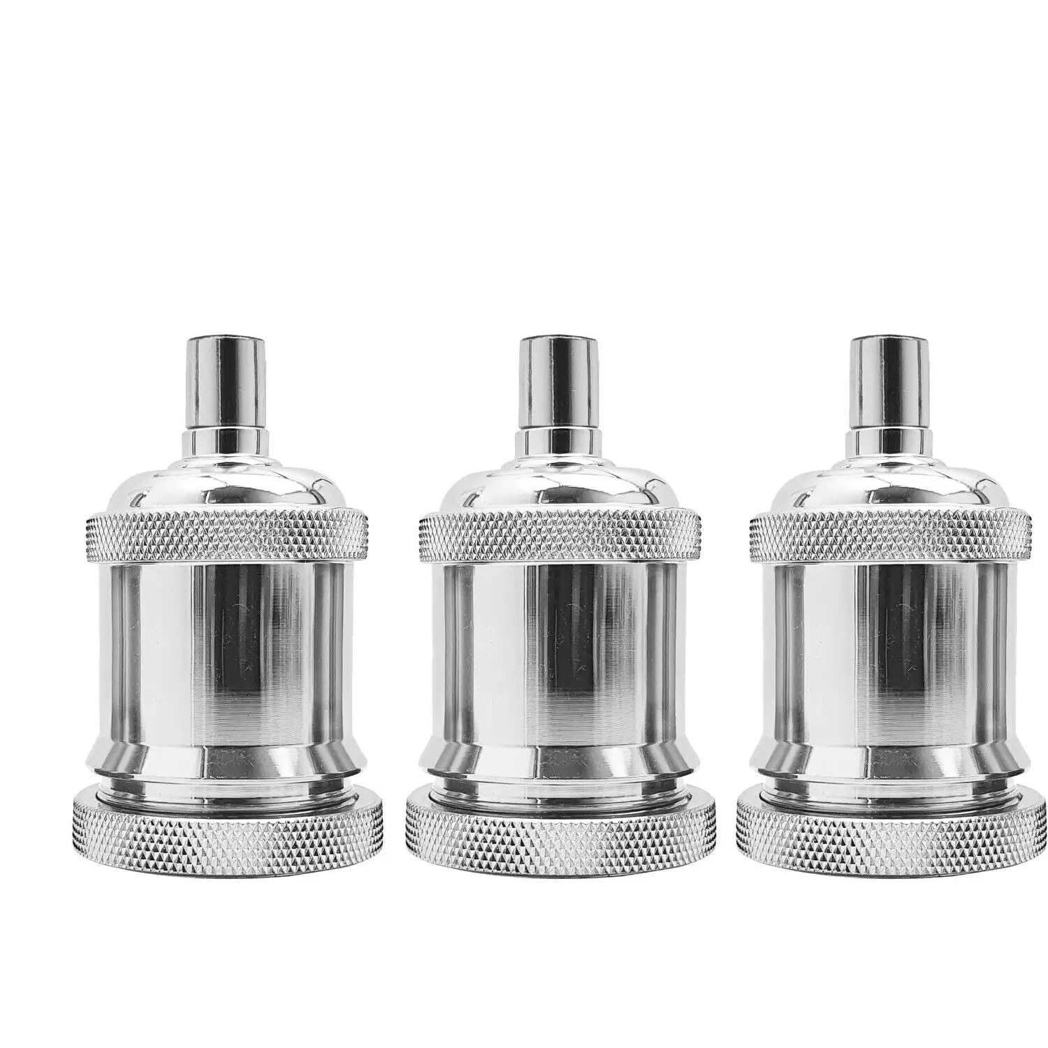 E27 Vintage Solid Bulb Socket Ceramics Lamp Holder Edison Screw Light Bulb Socket Adapter Ideal for Vintage Edison Filament Bulbs Antique metal (Chrome 3 Pack) — image 1