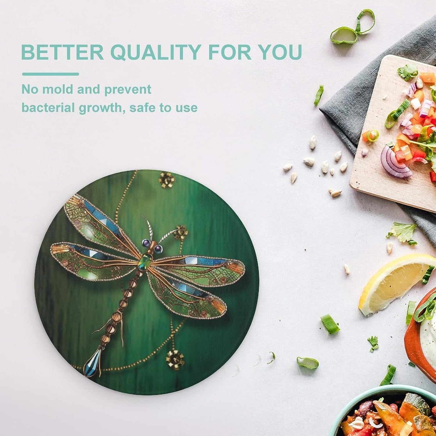 Jewel Dragonfly 8" Tempered Glass Cutting Board for Kitchen