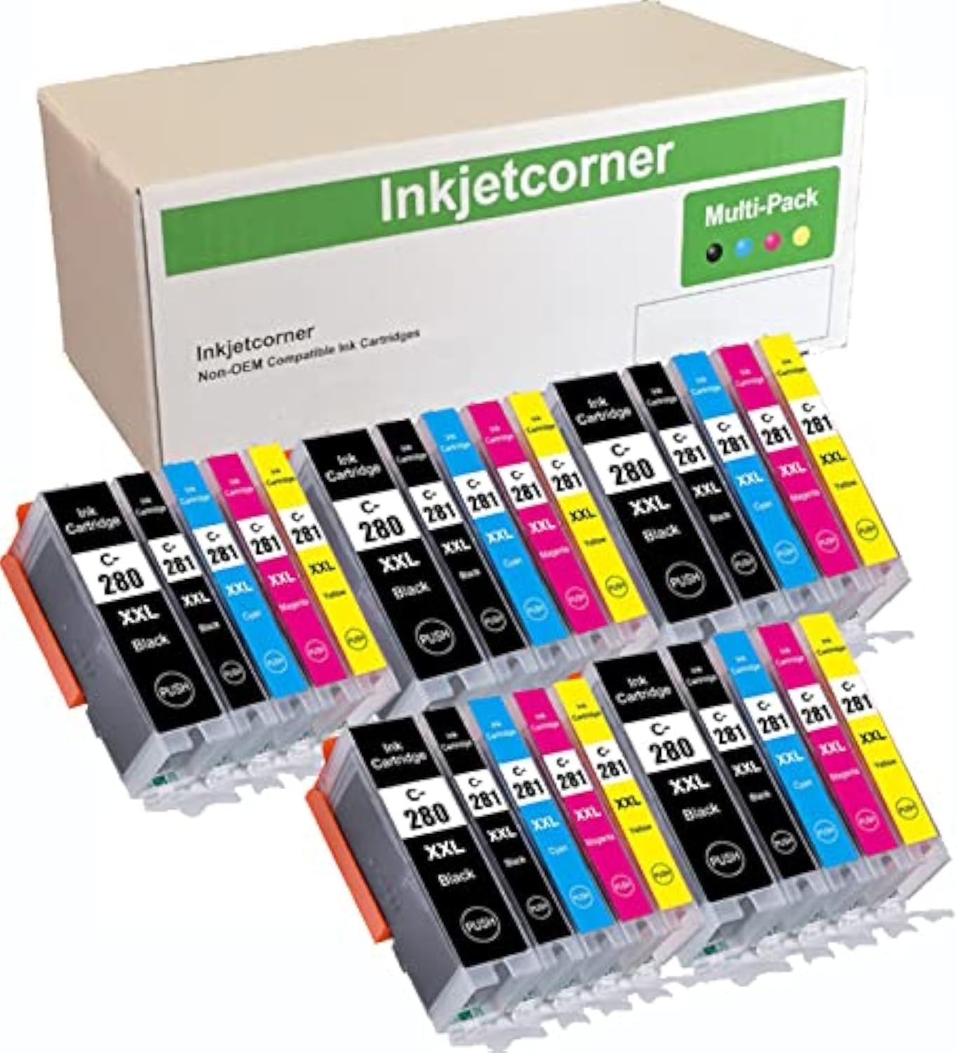 Inkjetcorner Compatible Ink Cartridges Replacement for PGI-280XXL CLI-281XXL PGI 280 XXL CLI 281 for use with TR8622 TR8620A TS702A TS9520 TS9521C TR7520 TS6320 TR8620 TR8520 (25-Pack)