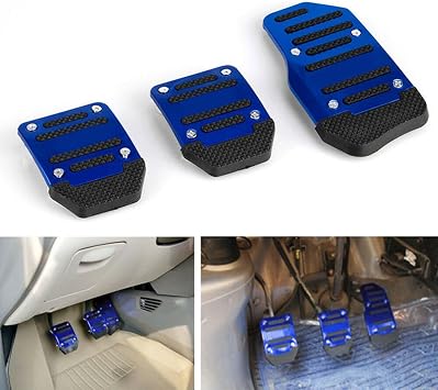 Car Brake Pedal Pads Nonslip Car Pedal Pads Accelerator Pedal Pad Cover Foot Pedal Pads Kits Alloy Brake Gas Clutch Pedal Kits Accelerator Extender Pedal Covers for Car SUV ATV Blue, 3 PCS, Manual