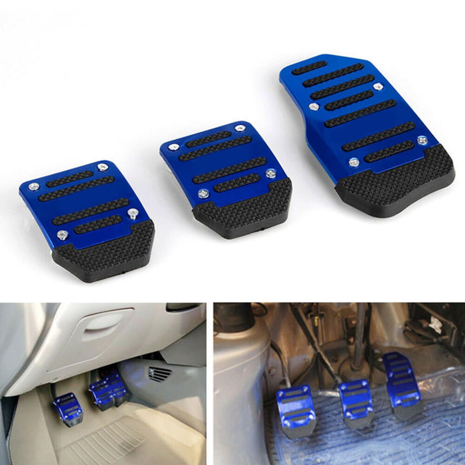 Car Brake Pedal Pads Nonslip Car Pedal Pads Accelerator Pedal Pad Cover Foot Pedal Pads Kits Alloy Brake Gas Clutch Pedal Kits Accelerator Extender Pedal Covers for Car SUV ATV (Blue, 3 PCS, Manual)