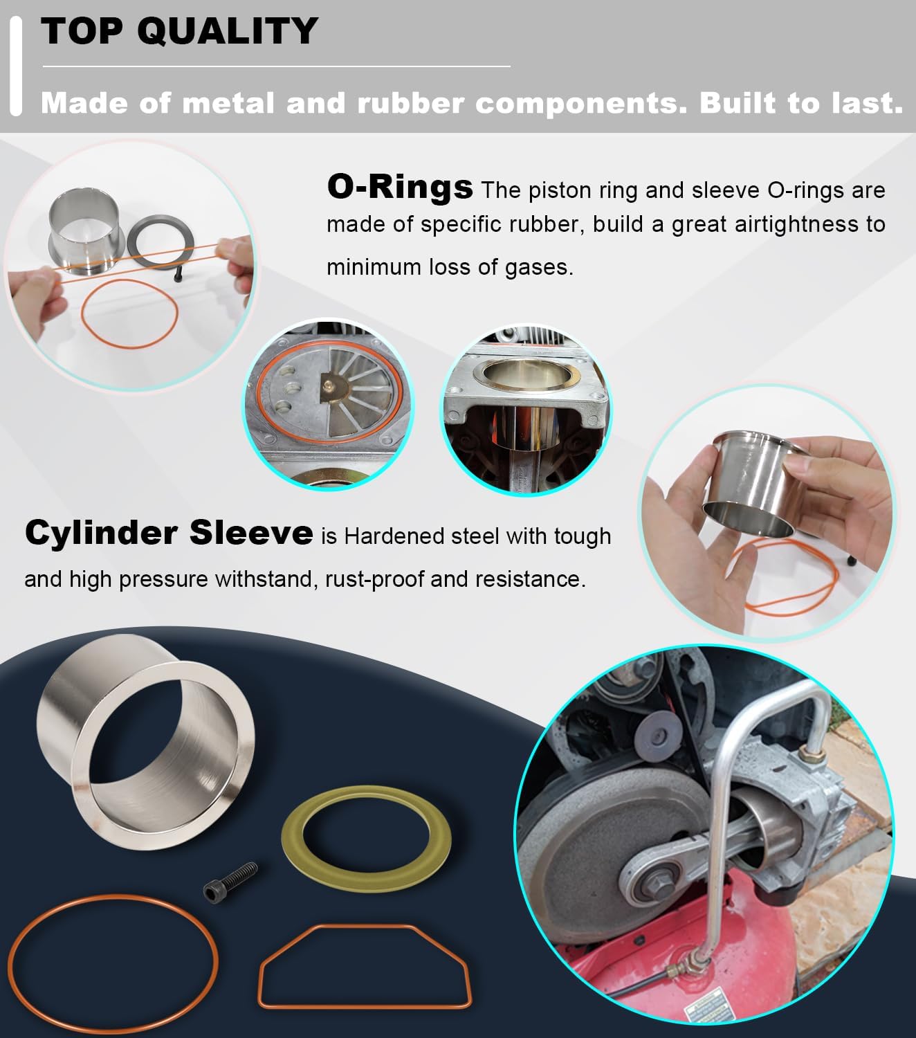 K-0650 Air Compressor Cylinder Sleeve and Compression Ring Kit For Craftsman DeVilbiss Porter Cable DeWalt Oil-Free Air Compressors | Craftsman Air Compressor Rebuild Kit | K0650