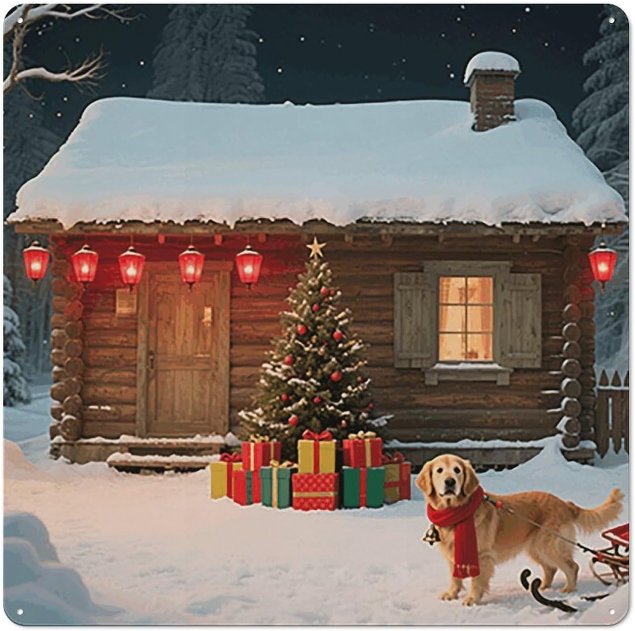Christmas House Square Iron Wall Decor Vintage Farmhouse