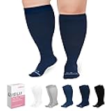 UISLII Plus Size Compression Socks Wide Calf Women Men,5 Pairs 20-30mmHg Extra Width Calf Viscose Knee High Compression Socks for Circulation Support
