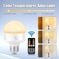 Vista 2 de E26 Rechargeable Light Bulbs,Magnetic LED Portable Bulb with Remote and Timer, Battery Operated and Dimmable 3 Color Temperatures Backup Bulb for