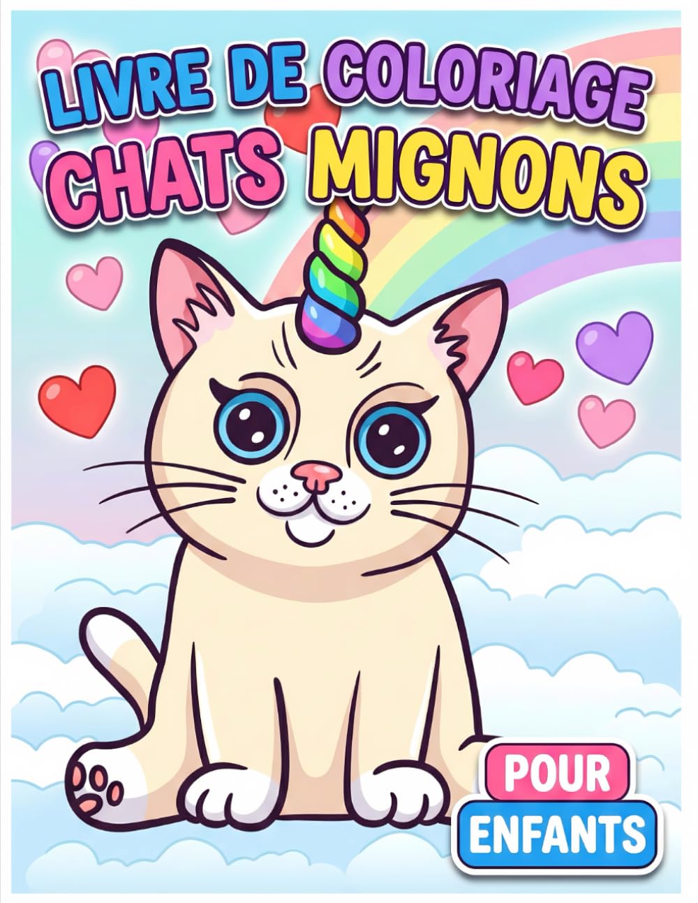 Livre de coloriage Chats Mignons: Plus de 50 Superbes Dessins Rigolos pour Garçons et Filles. Un Excellent Cadeau pour Anniversaires et Fêtes