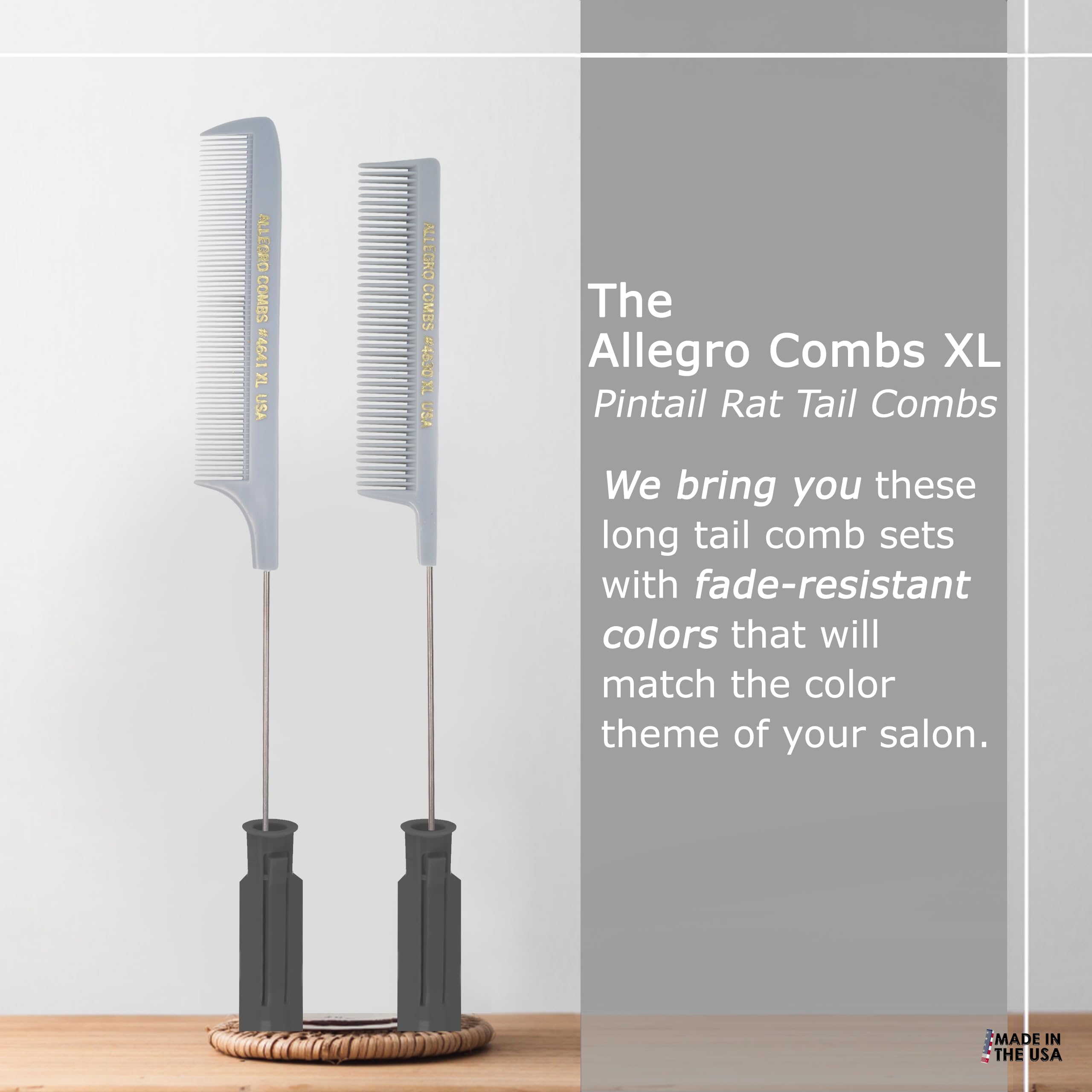 Allegro Combs XL Rattenschwanzkämme Pintail Trennkämme Metall Schwanztrennkämme Aluminium Stichkämme Zopfstich Kämme 2 Stück (Grau)