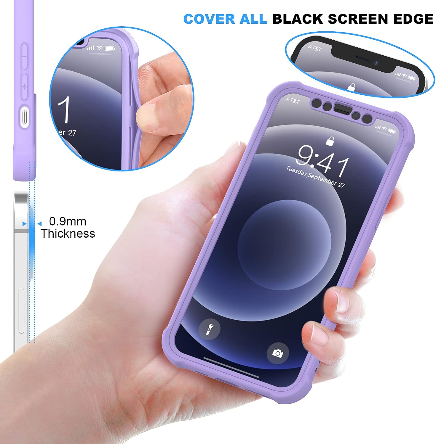 ORETECH Designed for iPhone 12 Case, Designed for iPhone 12 Pro Case with [2 x Tempered Glass Screen Protector] 360° Heavy Duty Hard PC Bumper Phone Cover for iPhone 12/iPhone 12 Pro Case-6.1''Purple