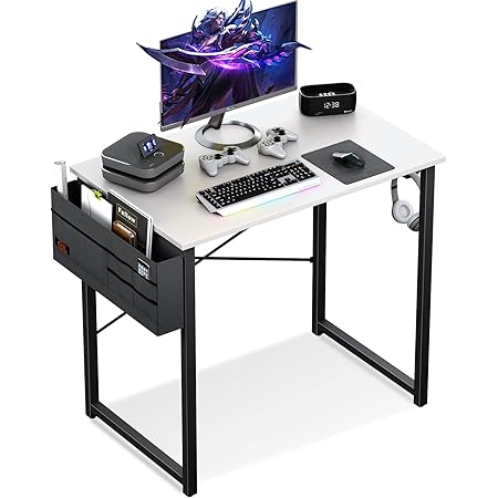 KKL パソコンデスク pcデスク 幅80cm×奥行50cm×高さ74cm 収納袋付き ワークデスク コンパクトデスク 机 在宅勤務 頑丈で組立簡単 勉強机 省スペース おしゃれ 収納 シンプルワークデスク モニターアーム取付対応 ホワイト