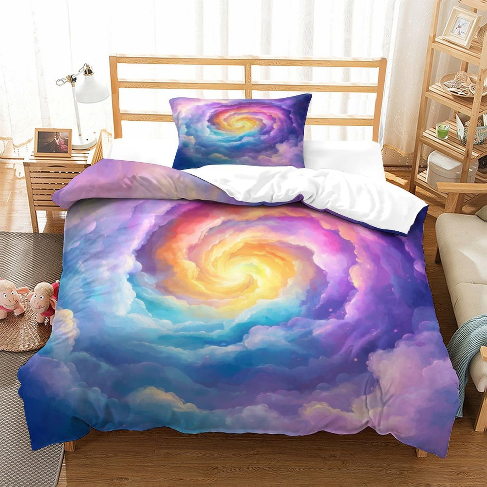P1s9u7w5y Galactic Nebula-3 Whimsical Galaxy 3D Printed Duvet Cover Set 3Pcs Microfiber Nebula Spiral Bedding Set Single（135X200cm）