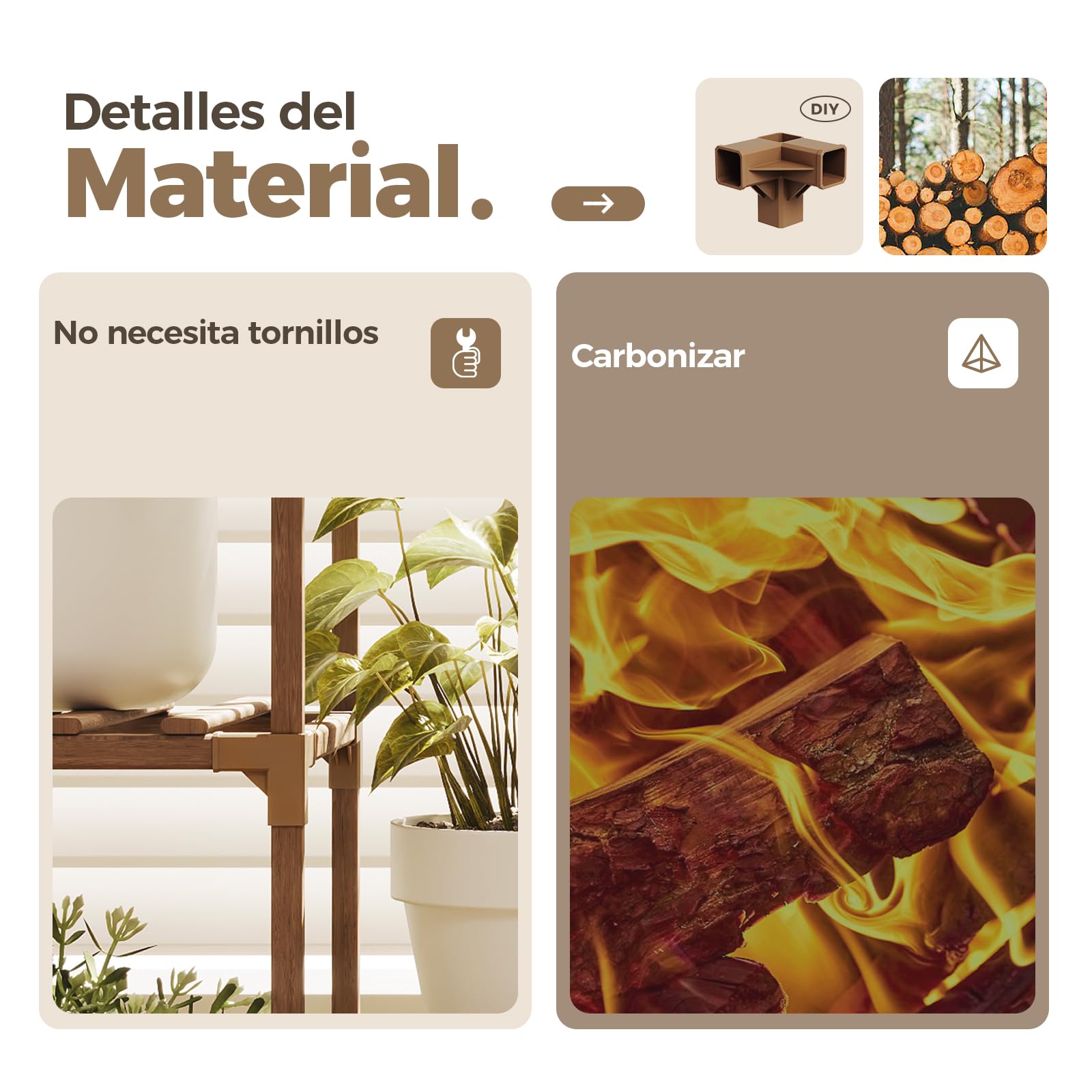 Bamworld Soporte para Plantas Estantería para Plantas de Exterior e Interior Estante para Colgar Varias Plantas, Jardinera Alta de Madera para Salón, Patio, Balcón, Jardín, Marrón