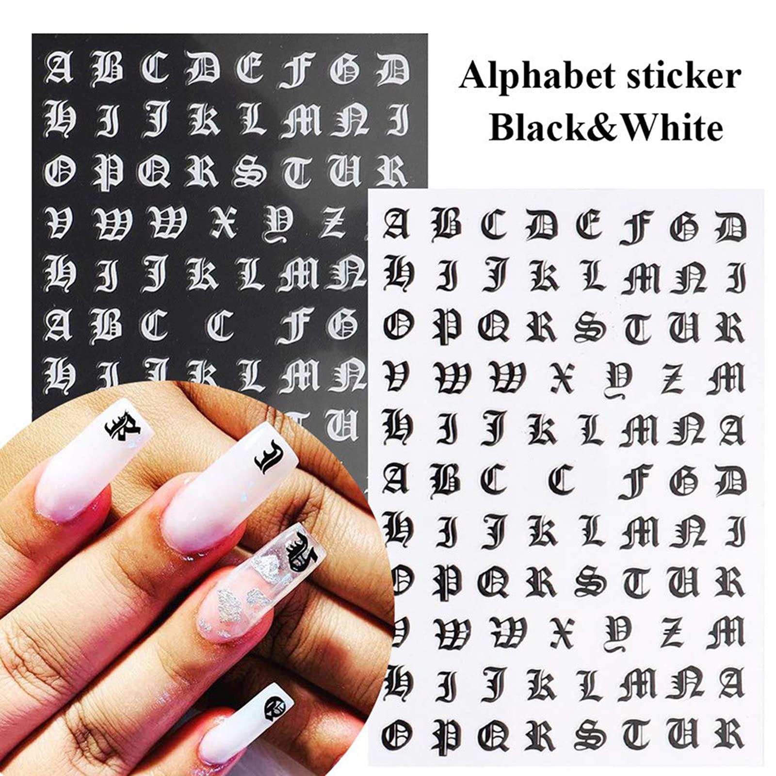 4 Sets Englische Zahlen-Nagelaufkleber – Holografisch, Alphabet, Selbstklebend Für DIY-Nageldesign