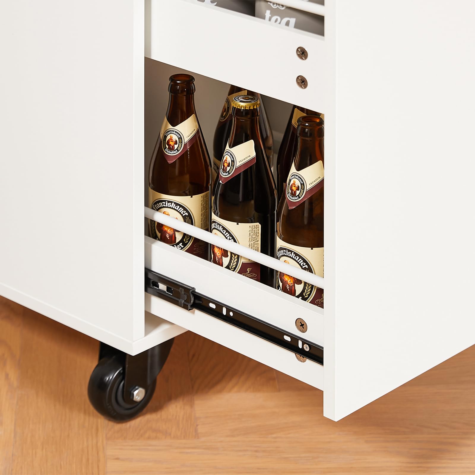 SoBuy Design küchenwagen mit Rollen Kücheninsel mit Arbeitsplatte und Gewürzregal Rollwagen Sideboard auf Rollen Küchentrolley Für Küche, Wohnzimmer, Esszimmer Weiß BHT ca. 105x92x46cm FKW126-WN