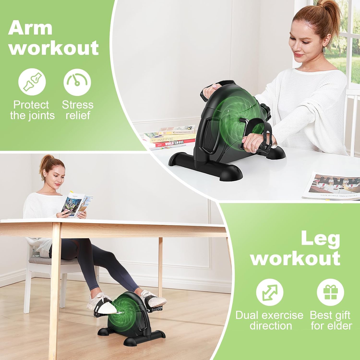 FEIERDUN Under Desk Mini Exercise Bike – Compact Pedal Exerciser for Arms & Legs, Magnetic Resistance with LCD Display for Home & Office Fitness