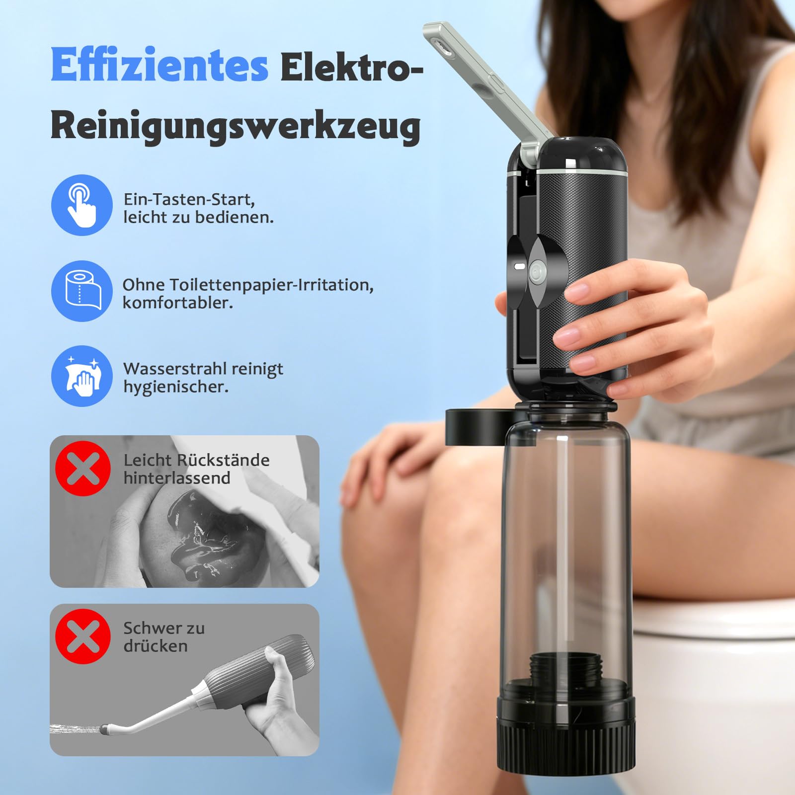 Po Dusche Elektrischer Tragbarer Bidet, 2*200 ml Wassertank Geschenkbox Verpackung, Wiederaufladbare Intimdusche, ideal für Männer, Frauen, Schwangerschaft & Reisen
