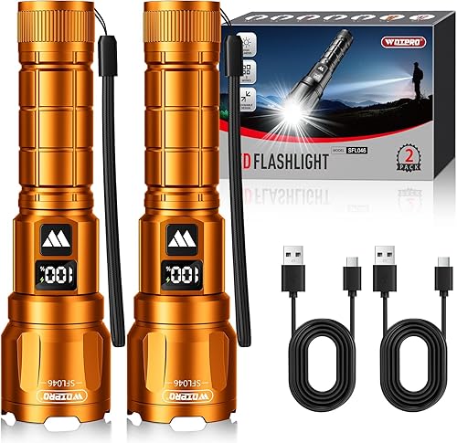 Miniatura 42 de Wdtpro Linternas LED recargables de alto lúmenes, 2 unidades, 6000 lúmenes, linterna súper brillante, potentes linternas de campamento con pantalla