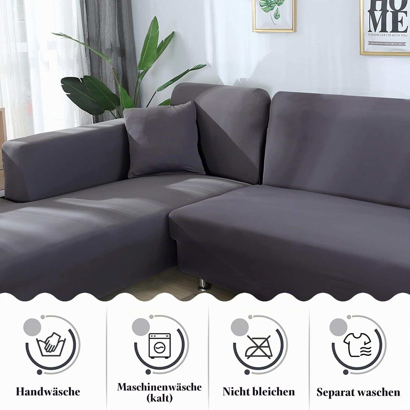 Jaotto Sofabezug Elastische Spandex Stretch Couchbezug für L-Form Sofa Überwürfe Universal Waschbar Sofaüberwurf 2er Antirutsch(3 Sitzer+4 Sitzer,Grau)