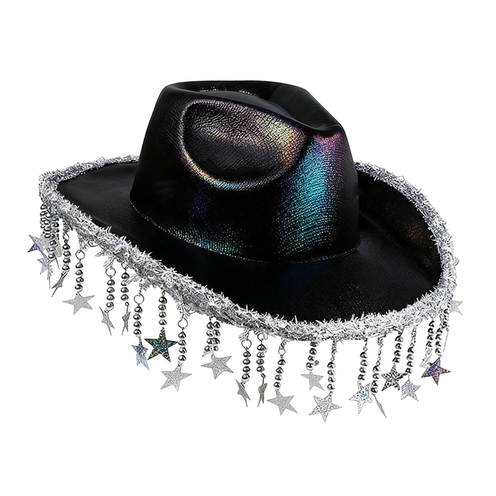 MERISHOPP®Western Cowboy Hat Shiny Cowgirl Hat for Engagement Travel Stage Performance Black|Clothing, Shoes & Accessories|Womens Accessories|Hats-image-43