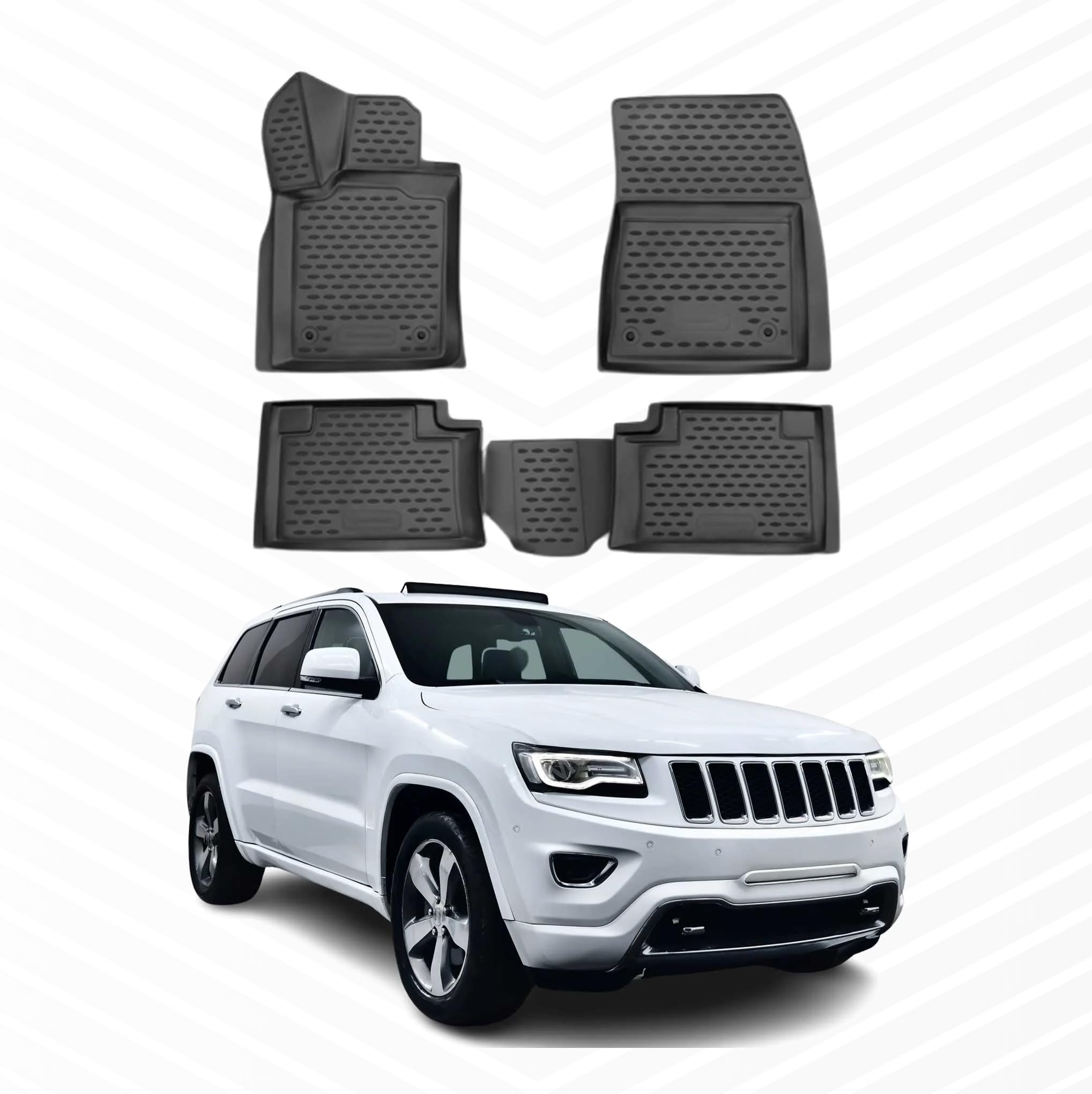 Gumowe maty podłogowe kompatybilne z Jeep Grand Cherokee | Między 2013-2015 | Akcesoria samochodowe Gumowe dywaniki podłogowe Premium