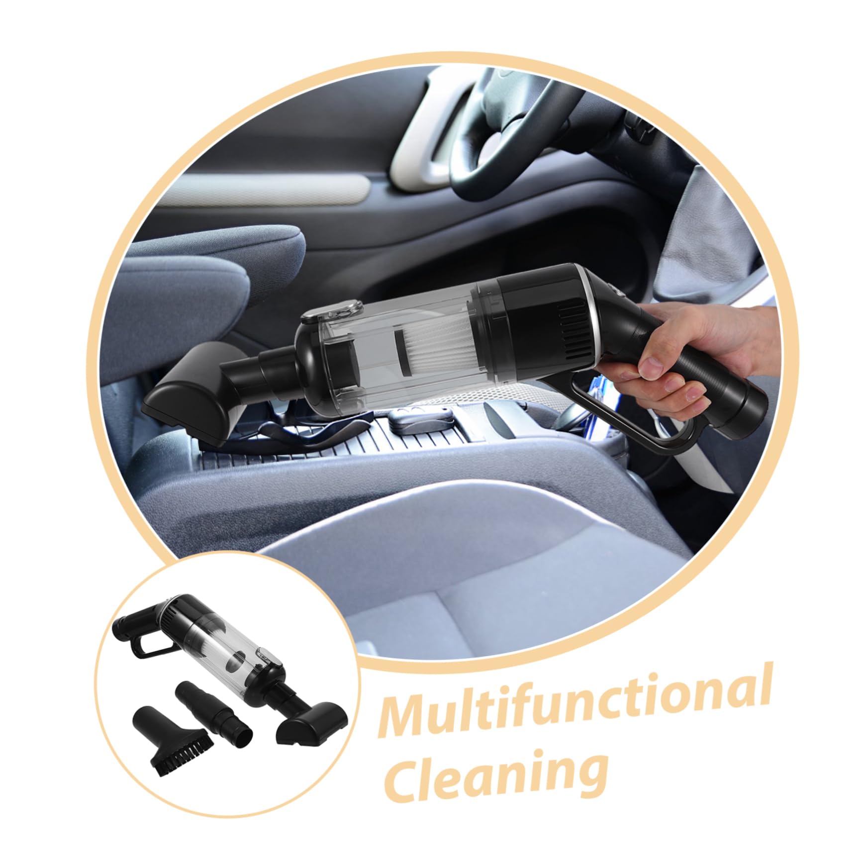 Cabilock Aspiradora de Mano Recargable 6000mah Negra de Plástico para Coche | Potencia de Succión, Uso en Oficina y Vehículo, Carga USB y Formato Portátil