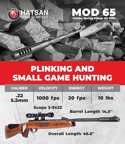 Miniatura 2 de Hatsan Mod 65 - Rifle de aire de pistón de resorte con alcance gratuito de 3-9x32 y soportes con paquete de 4U incluido