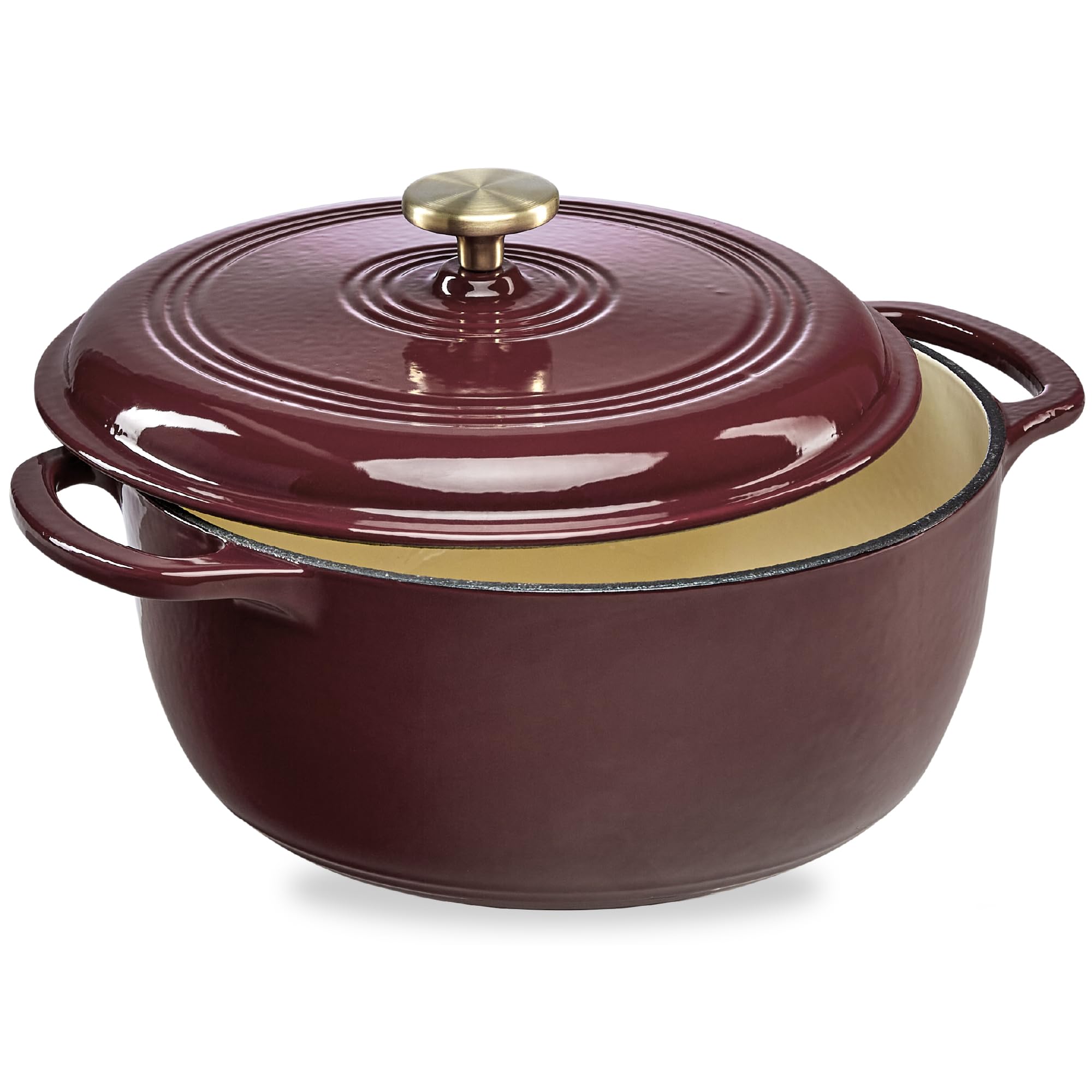 Best Choice Products6 Quart Enamel Cast-Iron Round Dutch Oven, Family Style Heavy-Duty Pre-Seasoned Cookware for Home, Kitchen, Dining Room, Oven Safe w/Lid, Dual Handles - Burgundy