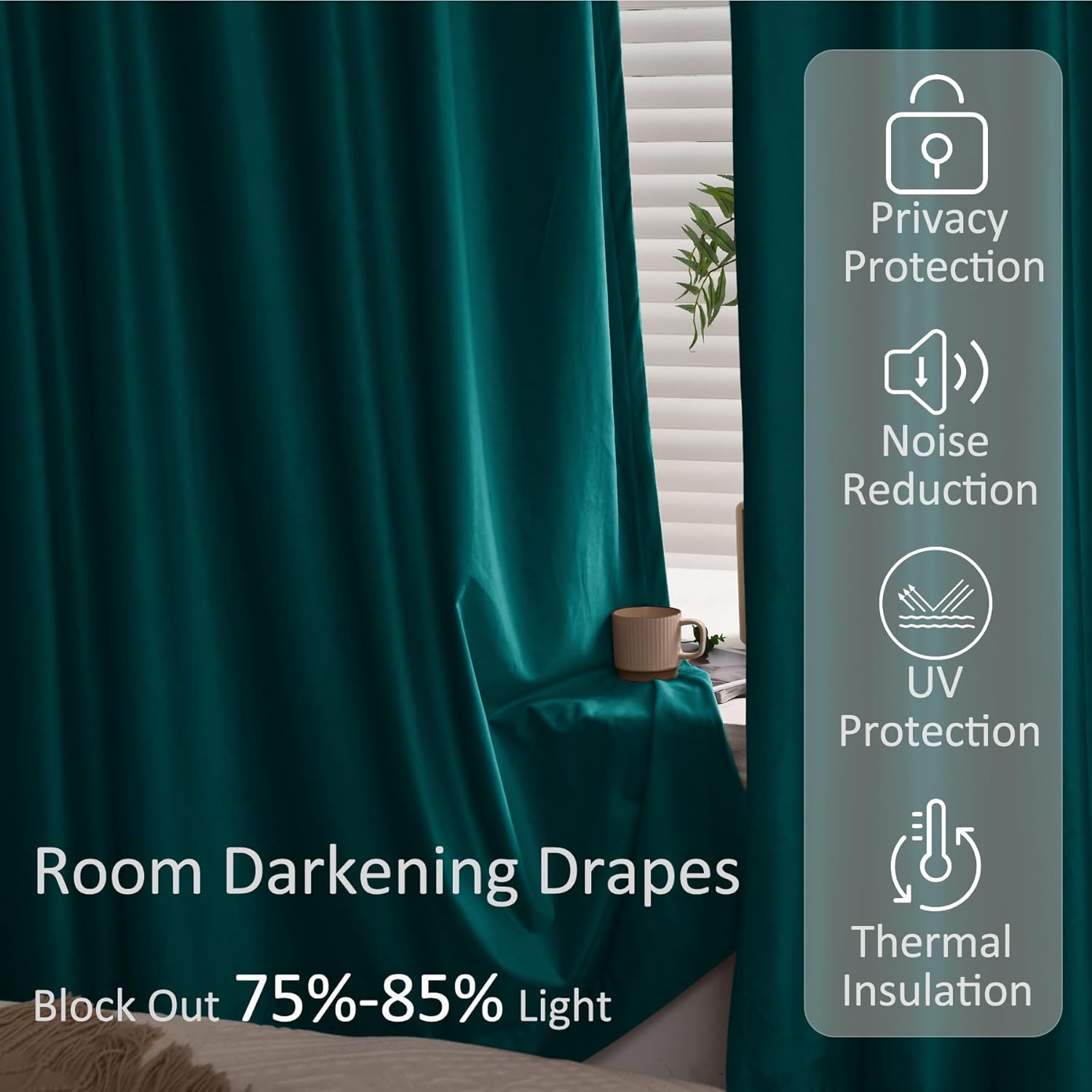 Fcosie Velvet Curtains 96 inches Length Room Darkening Window Curtain Panels Grommet Top, Super Soft Window Drapes for Home Hall Office Theater Club Patio Hotel, Lake Blue, 1 Panel, 72" W x 96" L