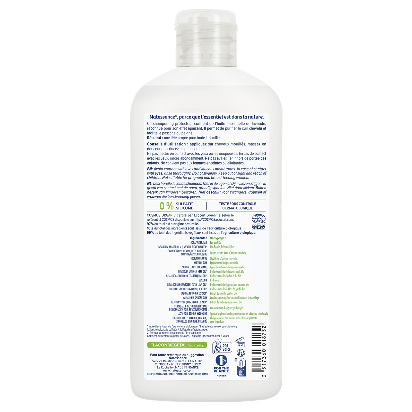 Natessance - Shampooing Protecteur Papoo - Lavande - Certifié Bio Cosmos Organic - Flacon de 250 ml