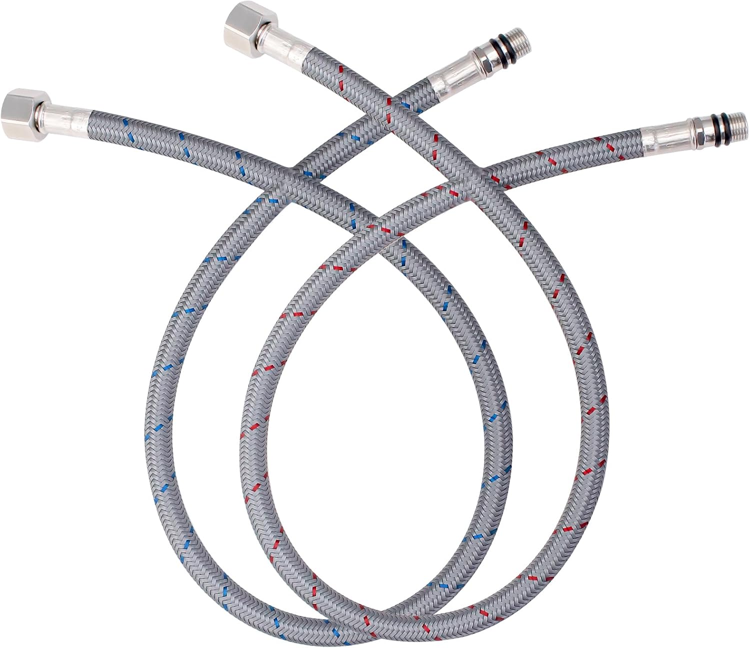 Faucet Supply Hose, 31" Length Braided Stainless Steel Supply Line for Bathroom Kitchen Faucet 3/8" Female Compression Thread × M10 Male Connector with M8 and 1/2" Adapter, 2PCS (1 Pair)