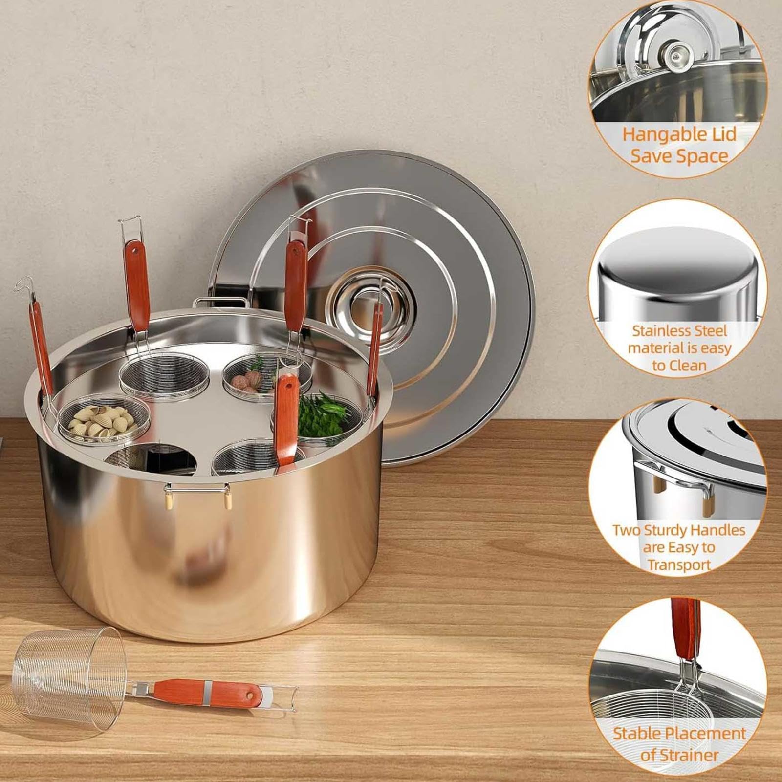 Cuiseur à pâtes en acier inoxydable avec plusieurs paniers filtrants et séparateur pour une cuisson efficace des nouilles dans la maison et les cuisines de restaurant