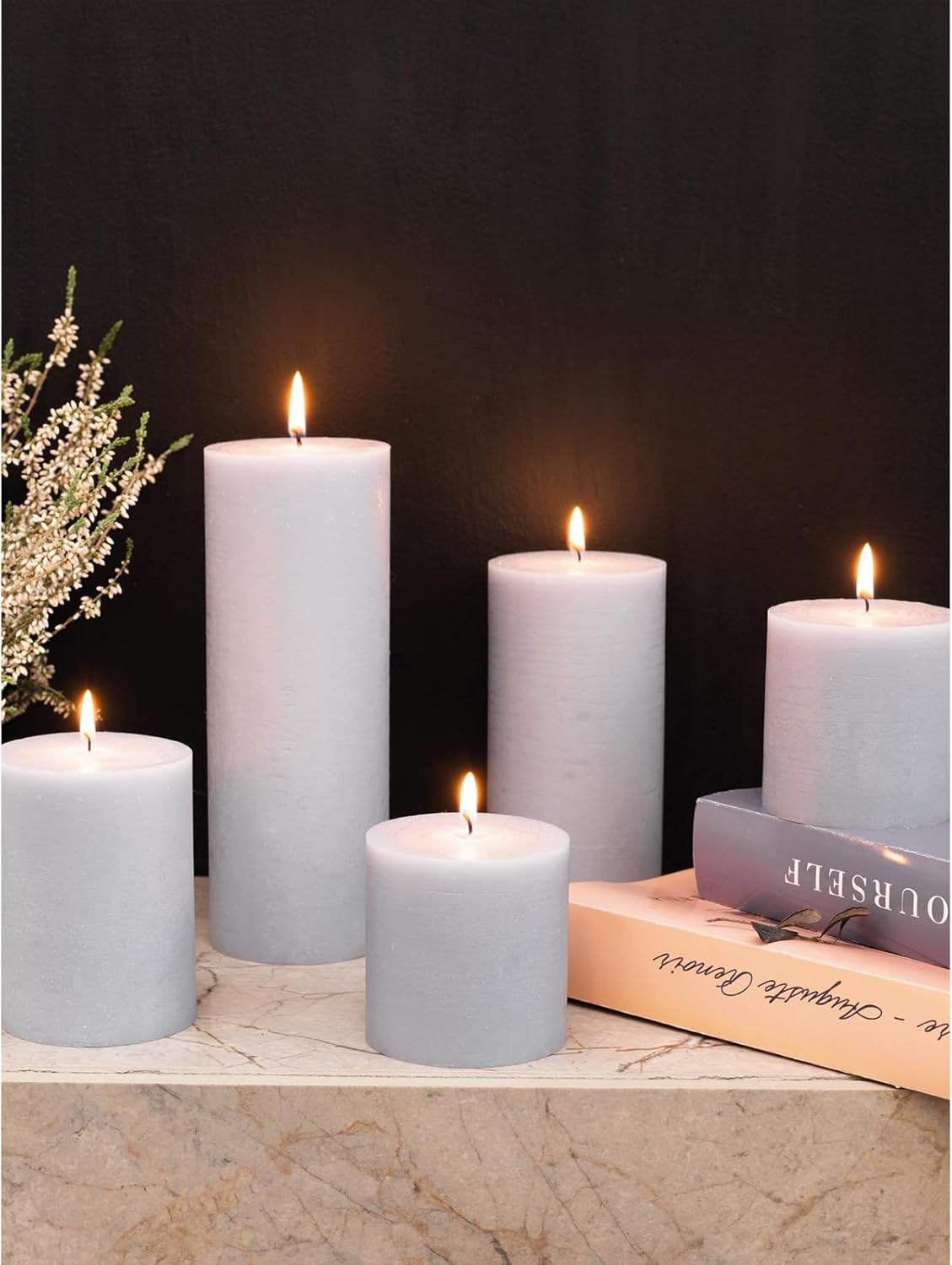CANDWAX 3x3 Pillar Candles Set of 3 - Rustic Unscented No Drip Light Gray Candles for Home Decor, Weddings, Centerpieces - Image 7