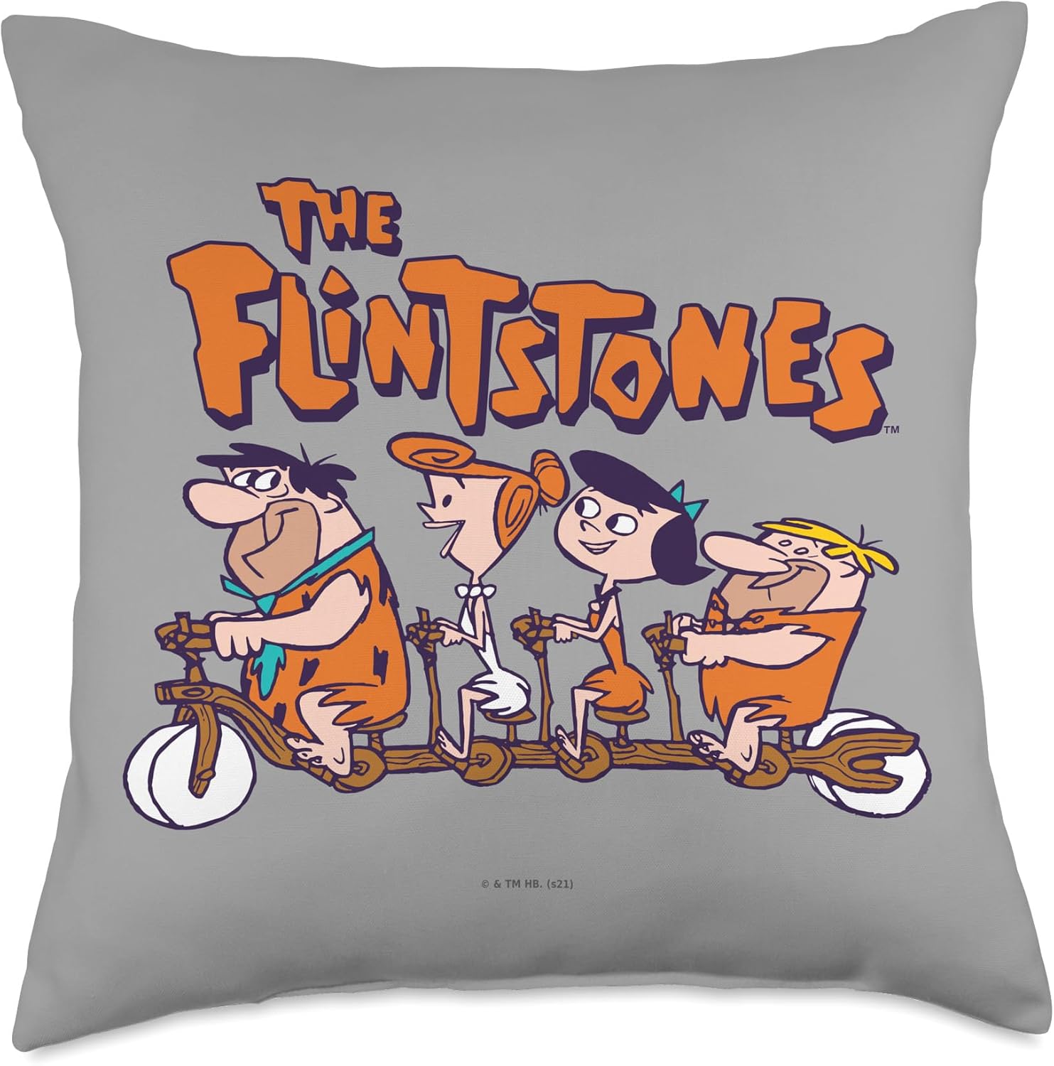 The Flintstones Fred Wilma Betty Barney on Bike Throw Pillow