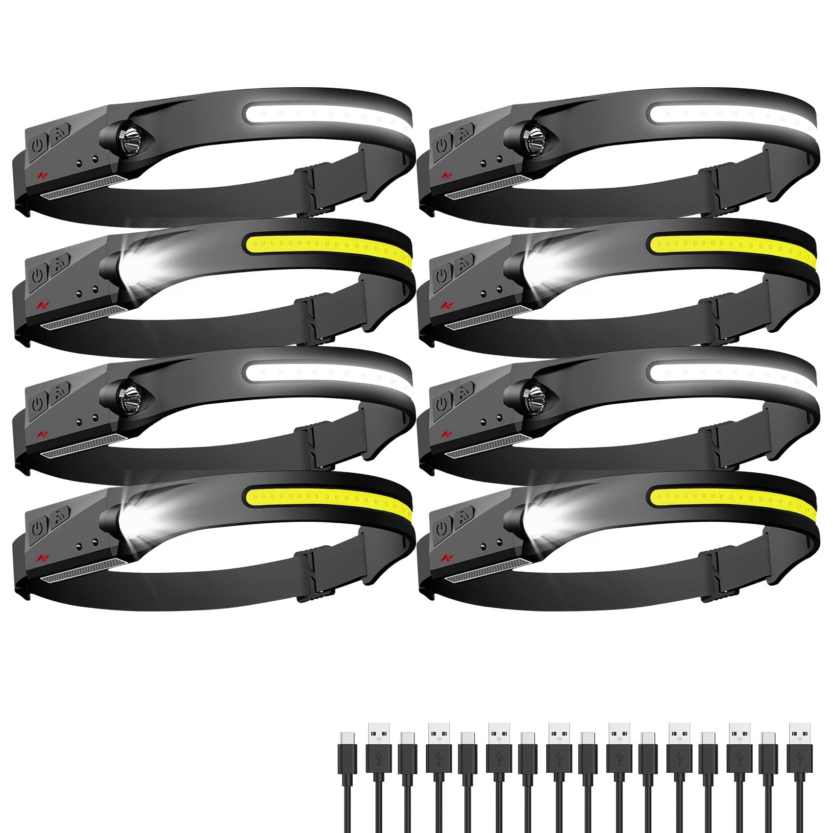 AXRUNZE Headlamp Rechargeable 8 Pack, LED Headlight Flashlight Super Bright with 230° Wide Beam, 5 Modes Waterproof Head Lamp for Outdoor Hiking