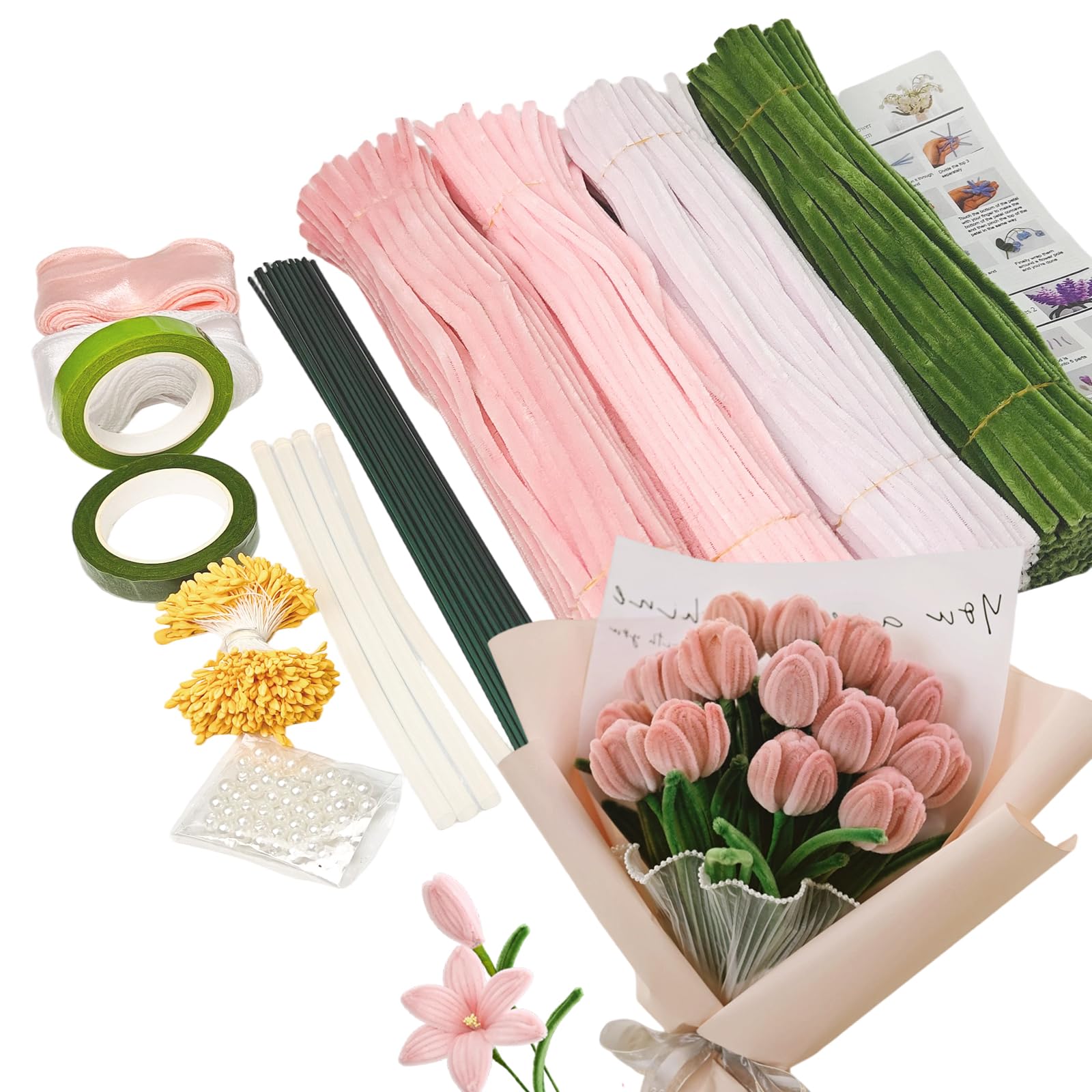 Pfeifenreiniger Blumen Bastelset,400 Stück Bouquet Pfeifenre