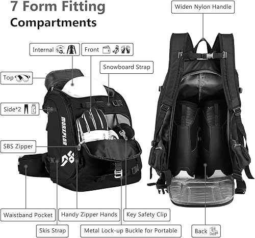 Miniatura 4 de MORXPLOR Mochila para botas de esquí, bolsa acolchada de 60 litros y bolsa para botas de snowboard, bolsa de viaje de esquí impermeable de gran