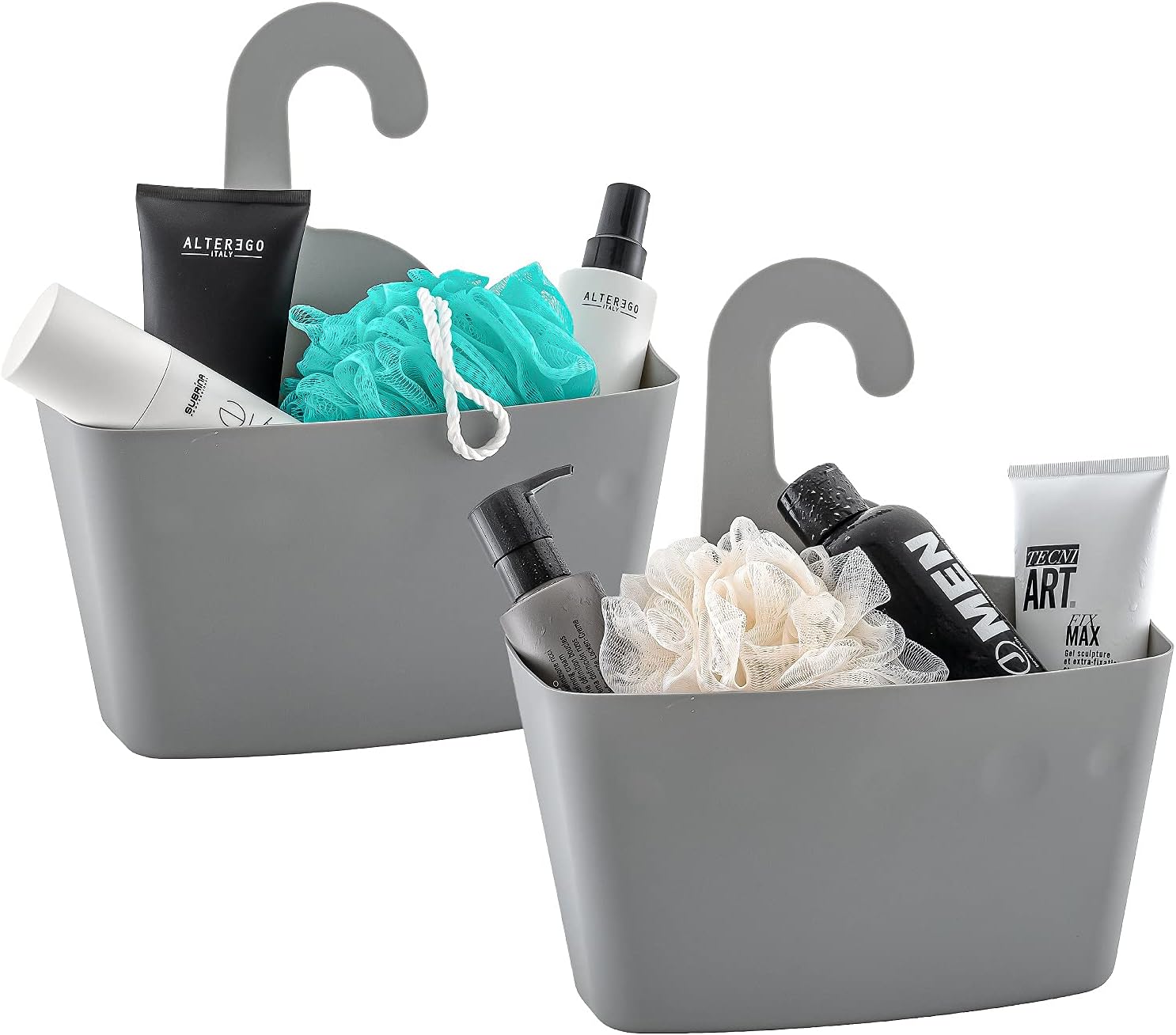 Tatkraft Posh Grey Shower Caddy Grey 2-tier Organizer Easy to Clean No Drilling