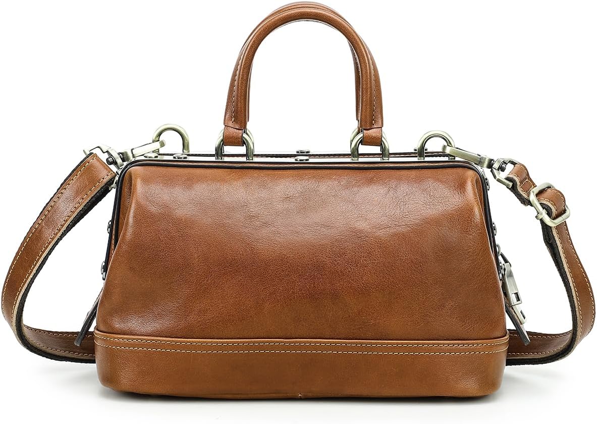CONTACTS Doctor Bag Purse for Women Luxury Leather Handbag with Lock Shoulder Bag Vintage Top Handle Bag