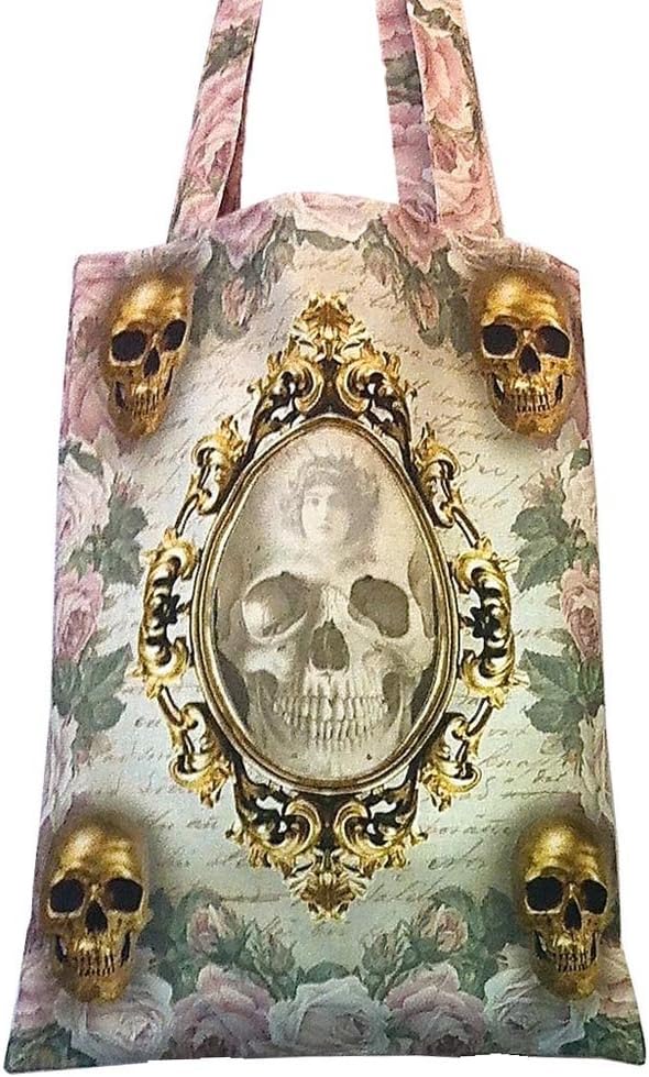 Mirror Gothic Victorian Skull and Cameo Script Shopper Tote Bag Purse