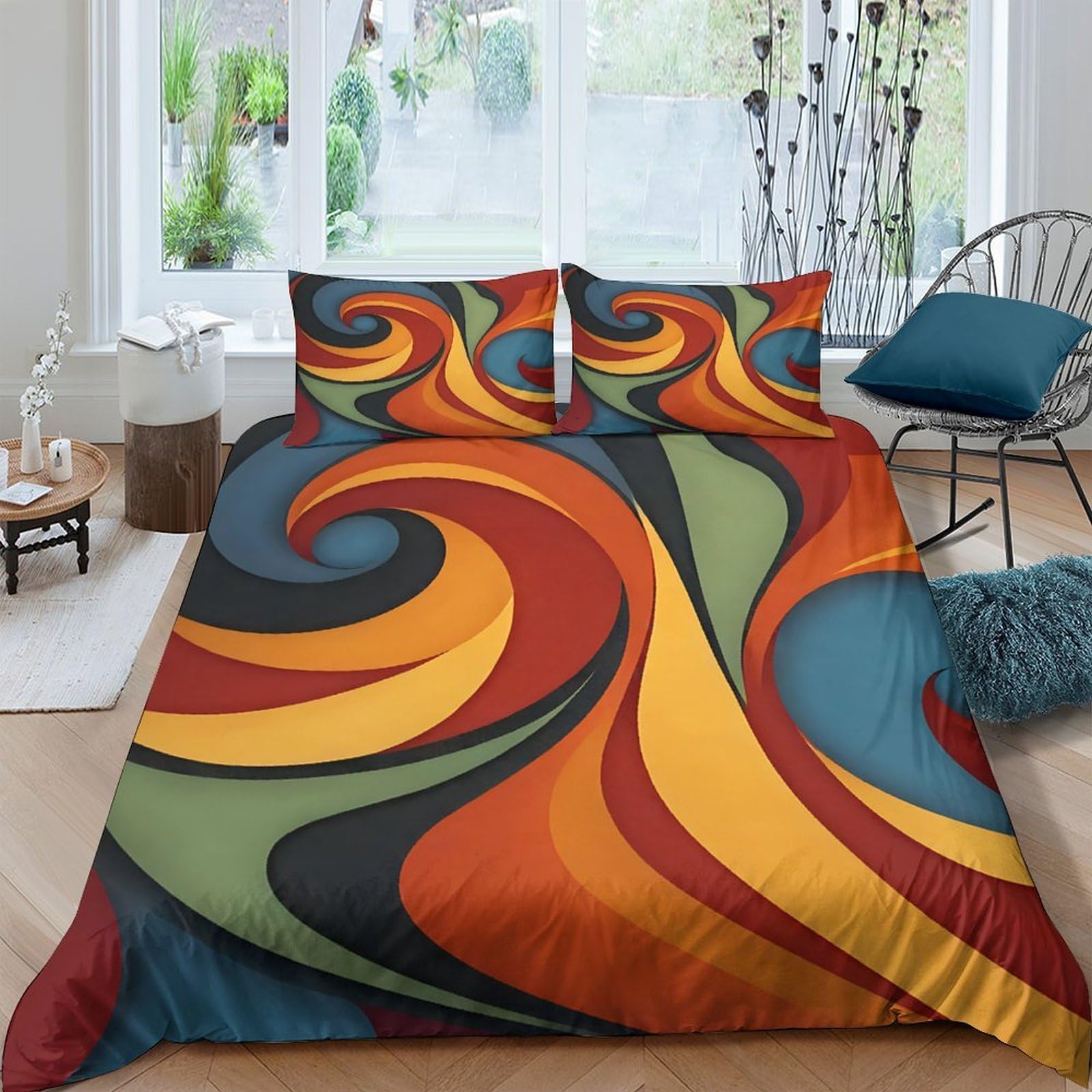 Ctjqhvkz Style-1 3D Printed Abstract Swirl Fitted Sheet Microfiber Vibrant Colour Mattress Cover For Bedroom Guest Room Decor Protection Single（135X200cm）