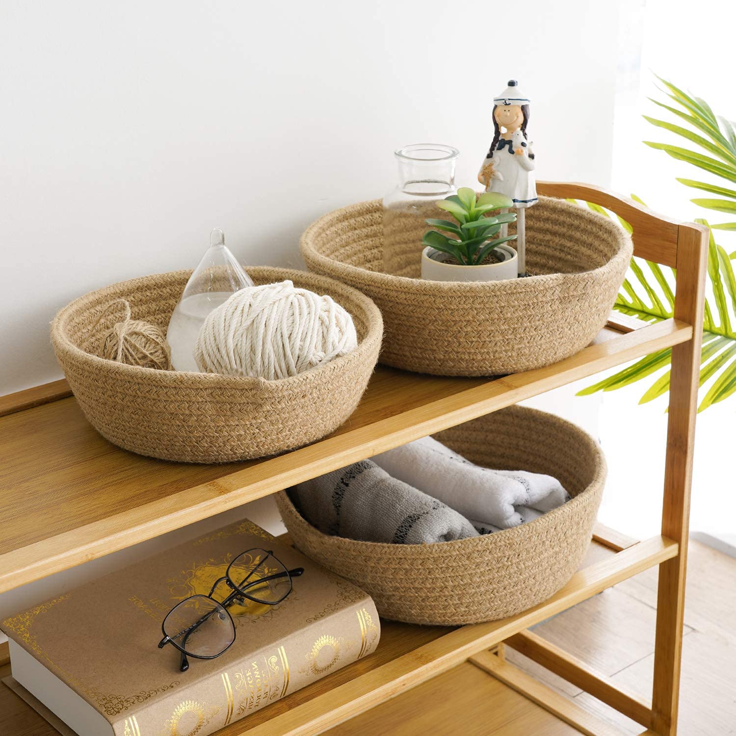 Habere India-All the Cultures Fabricating India Jute Round Designer Baskets | Storage/Shelves Basket | Fruit Baskets (Beige, Set Of All 3 Sizes - S, M & L) 1