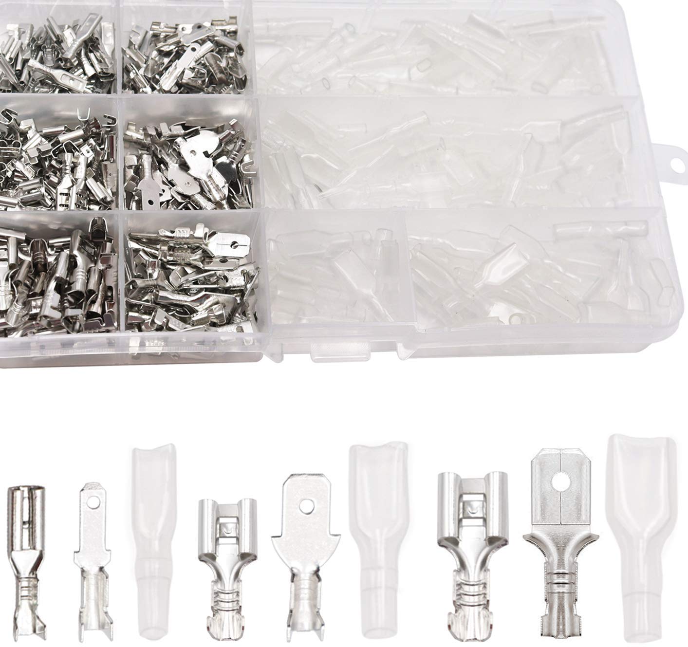 Tnisesm 375Pcs 2.8/4.8/6.3mm Male and Female Wire Spade Connector with Insulating Sleeve Assortment Kit + SN-48B Crimping Tools