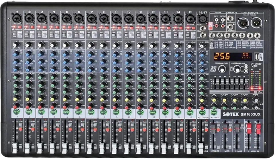 MESA DE SOM LINHA SM COM 16 CANAIS COMBO MIC/LINE BALANCEADAS (15 MONO + 1 ESTÉREO)